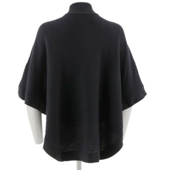 Denim & Co Stand Collar Button Front Poncho Sweater  8316 - Picture 2 of 3